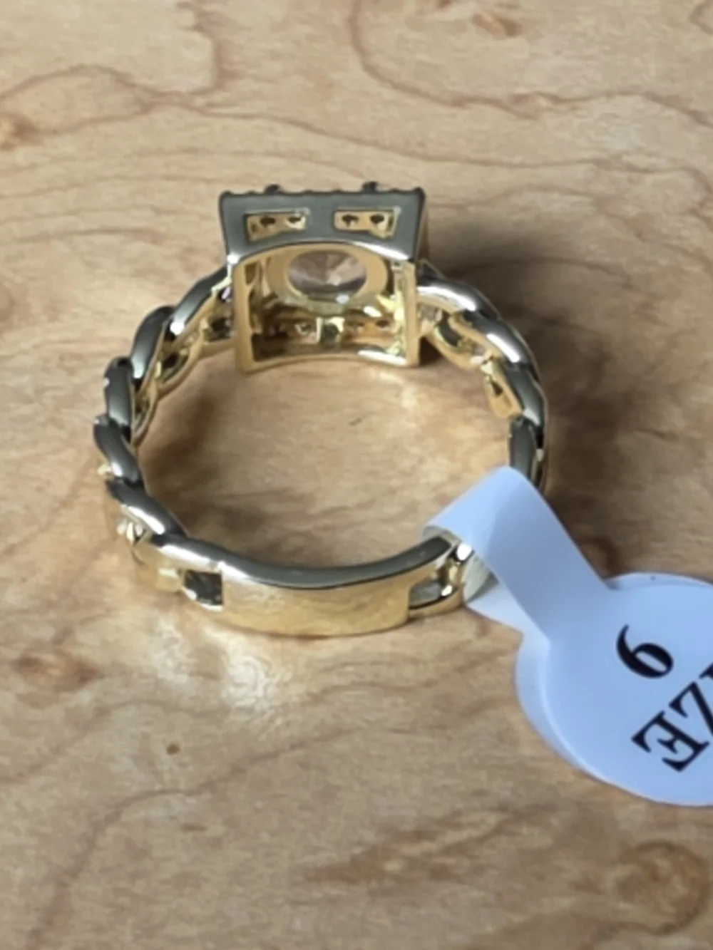 Source Unknown Gold-plated Over Brass Square Halo Ring with Clear Center Stone